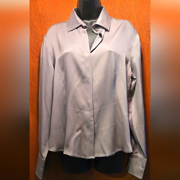 Armani Collezioni Tops - Armani Collezioni steel Chic silk Blouse sz12